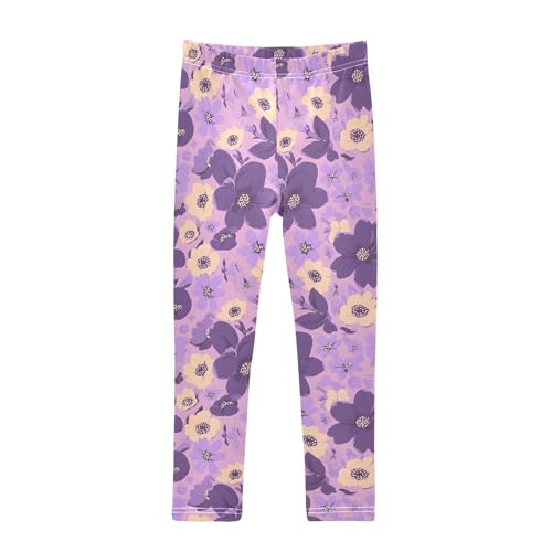 Girls' Athletic Leggings Ankle Length Yoga Dance Pants Kids Teen 4T Purple Flower