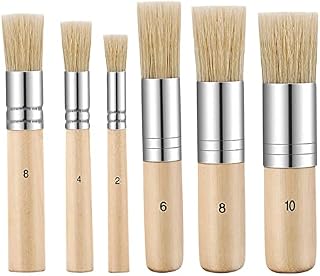 BLMHTWO 6 Pieces Wooden Bristle Stencil Brushes Set, Multi Size Bristle Painting Brushes Wooden Handle Stencil Brushes for Acrylic Oil Watercolor Painting Chalk DIY Crafts, 6 sizes