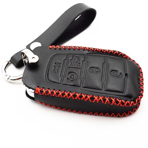 WFMJ Leather for OHT-4882056 2019 2020 2021 2022 Ram 1500 Remote 4 5 6 Buttons Smart Key Fob Case Cover Chain (5 Buttons)