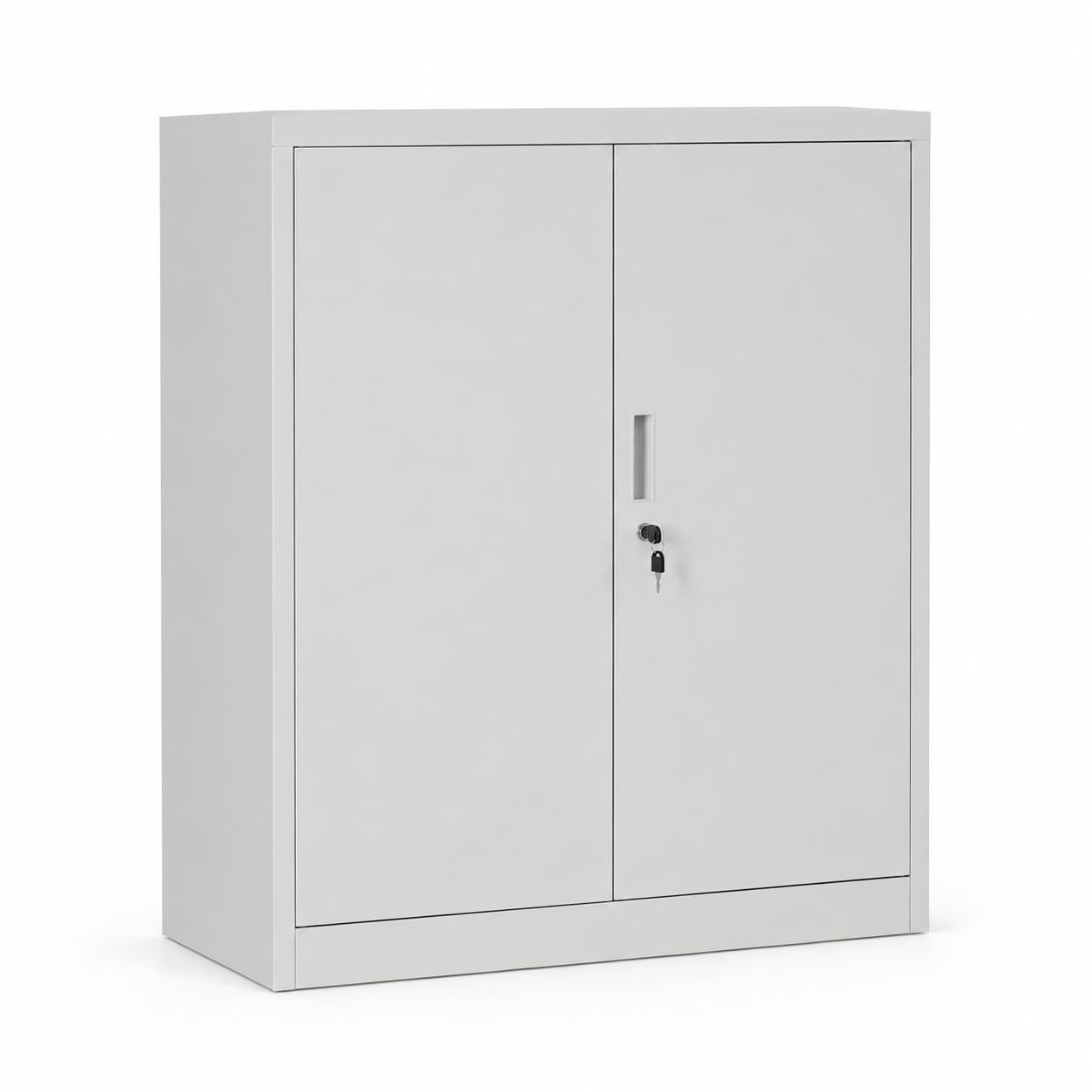 MMT Furniture Designs Ltd Small Steel Cabinet - 2 Door 2 Shelf Lockable Filing Cabinet - Metal Storage Cupboard for Home, Office Documents, Files, Kitchen, Pantry & Garage - Grey