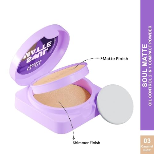 Image of Glam21 Soul Matte Oil Control 2 in 1 Compact Powder | Matte & Shimmer Shades | Air Light Formula & Stay Upto 10 hrs | Rich With Hyaluronic Acid, Squalane & Mango Butter |SPF20 |18gm- Caramel Glow 03