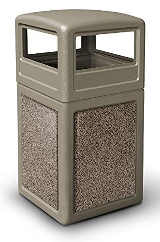 Image of Commercial Zone 42 Gallon StoneTec Panel with Dome Lid Color: Beige with Riverstone