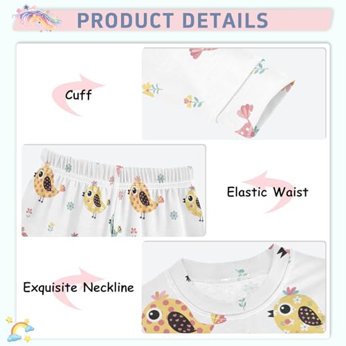 Pajama Sets Long Sleeve Cute Colorful Birds on White Soft Comfy Sleepwear 2 Piece PJS 3-8T4