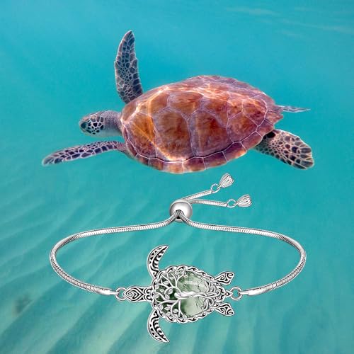 Turtle Bracelet Moss Agate Tree of Life Sea Turtle Bracelet for Women Sterling Silver Ocean Beach Hawaiian Sea Jewelry Gifts4