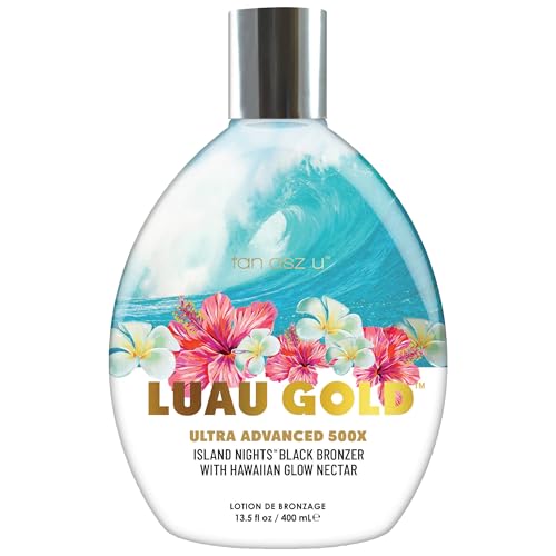 Tan Asz U Luau Gold Tanning Lotion, 500X Ultra Advanced Island Nights Black Bronzer Tanning Lotion with Hawaiian Glow Nectar, Peptides & Ceramides, 13.5 Fl Oz