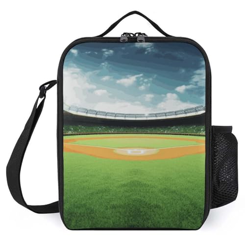 FodPand Green Baseball Field Lunch Bag Insulated Cooler Tote