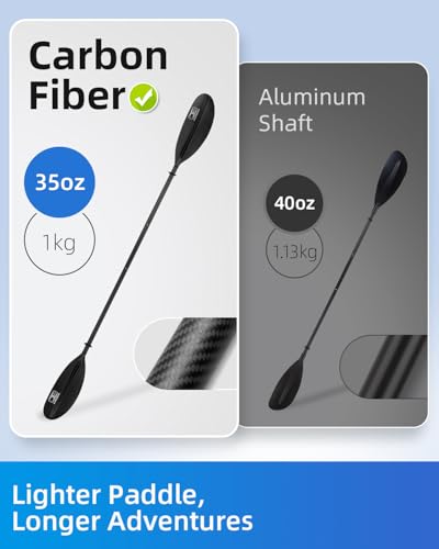 Image of OCEANBROAD Kayak Paddle 230CM /90.5 Inches Carbon Shaft Kayaking Boating Oar with Paddle Leash