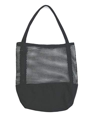 Chezi Mesh Canvas Large Shoulder Bag Black2