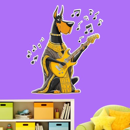 Image of Musical Dog Wall Sticker | Guitar Playing Cartoon Dog Self Adhesive Wall Decal for Kids Room, Music Room, Bedroom & Home Decoration