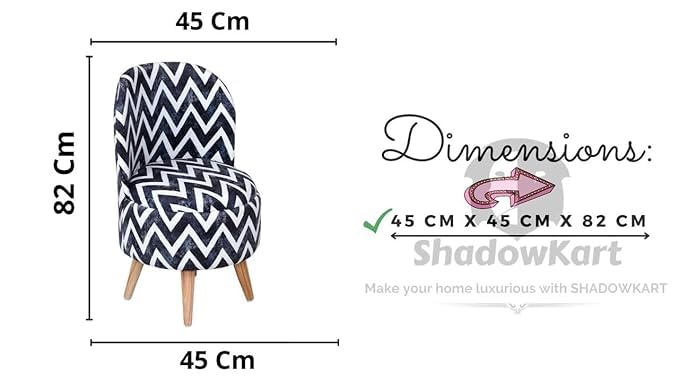 Image of ShadowKart Ottoman for Living Room, Velvet Round Foot Rest Stool, Wooden Legs Chair for Sitting, Ottoman for Bedroom & Makeup Room Decor | Chair (18 inchx18 inchx32 inch), Puffy (16 inchx16 inchx17 inch) | Zig Zag