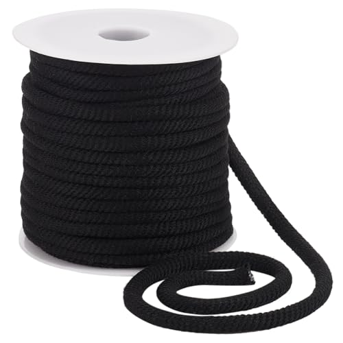 BENECREAT 27.34 Yards Black Thread Cord, 6mm Polycotton Drawstring Replacement Soft Rope with Plastic Spool Braided Cord for Coats Pants Shorts Shoes Crafts