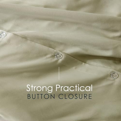 Image of Hearth & Harbor Light Sage Duvet Cover with Fitted Sheet Full Size | 4 Piece Soft Double Brushed Bedding Set, Button Closure, 1 Duvet Cover 80x90 Inches, 1 Fitted Sheet, 2 Pillow Shams