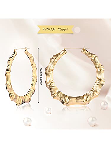 Large Bamboo Hoop Earrings Hip Hop Woman Bamboo Earrings Oversized Metal Hoop for Daily Wear 80s/ 90s Rapper Accessories2