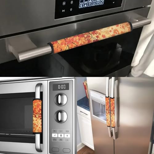 Image of Maple Leaf Refrigerator Handle Covers Set of 6 Waterproof Fridge Handle Covers for Kitchen Easy to Install Appliance Handles Cover for Microwave Oven Stove Dishwasher Gift for Friends