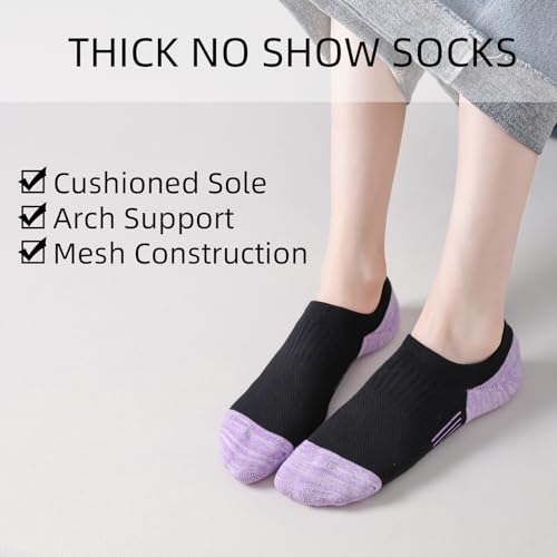 Image of EPEIUS Thick No Show Socks for Women Athletic Ankle Socks Cushioned Running Low Cut Non Slip Footies 3 /6 Pairs