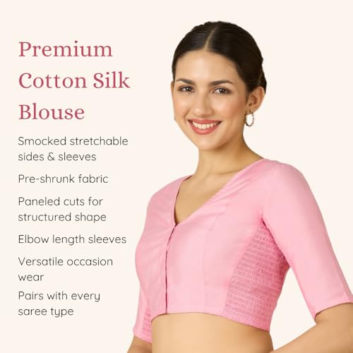 Image of Studio Shringaar Women's Cotton Stretchable (Smocked) Readymade Saree Blouse with Underarm Sweat Pads (Pack of 14 Pads)