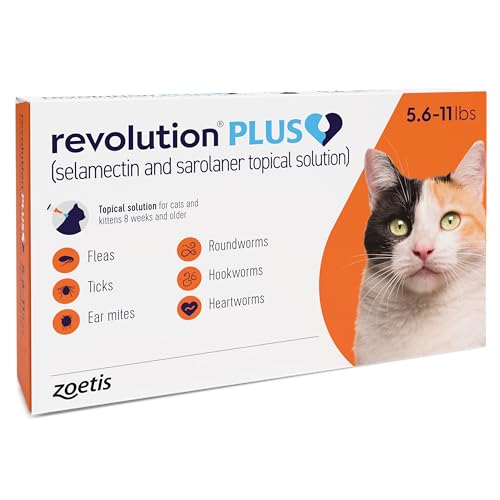 Revolution Plus (selamectin and sarolaner Topical Solution) for Cats, 5.6-11 lbs (Orange), 1 Tube