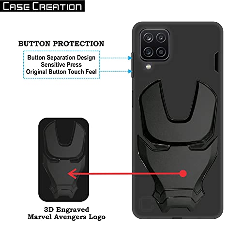 Image of COVERLY Official 3D Touch Feel Trending Real Hero Avenger Logo Mask Soft Rugged Grip Iron Man Super Power Cartoon Movie Engraved Silicone Matte Strong Back Cover for Samsung Galaxy A12 (2020) - Black