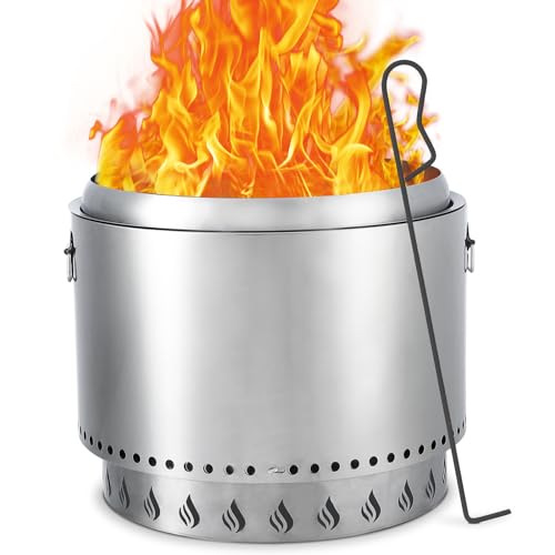 PioneerWorks 20.5 Inch Stove Bonfire 2.0, Smokeless Firepit, 360° Airflow & Removable Ash Pan, Stainless Steel Wood Burning Fireplace, Portable Outdoor Fire Pit, for 4-6 People, 24 lbs