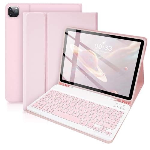 SOPPY Custodia con Tastiera per iPad Air 11 pollici (M3 2025 / M2 2024) e Air 4a/5a Gene e iPad Pro 11 pollici (1a/2a/3a/4a), Cover con Tastiera Staccabile, con Slot per Penna Stilo, Rosa