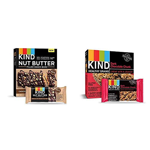 KIND Nut Filled Bars, Chocolate Peanut Butter, 32 Count & Healthy Grains Bars, Dark Chocolate Chunk, Gluten Free, 1.2 oz, 30 Count
