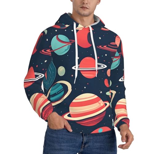 Sweat à capuche planètes homme - Hoodie chaud noir espace et motif galaxie