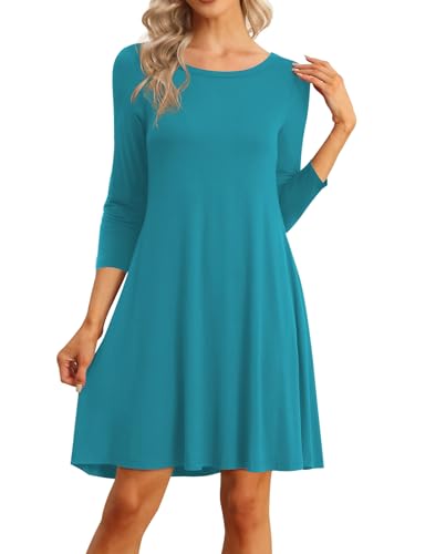Image of VIISHOW Womens Round Neck 3 /4 Sleeves A-line Casual Tshirt Dress with Pocket