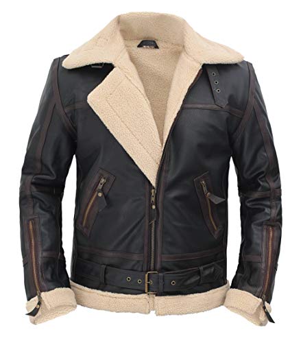 Blingsoul Men's Shearling Jacket Brown Leather Swedish Bomber Jacket | [1105494] Alexander Brown, L