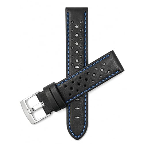 Image of Bandini Mens Leather Watch Band Strap, Vented, Racer, GT Rally, Stainless Steel Buckle, 10 Colors - 18mm, 20mm, 22mm, 24mm (Many sizes also come in Extra Long XL)