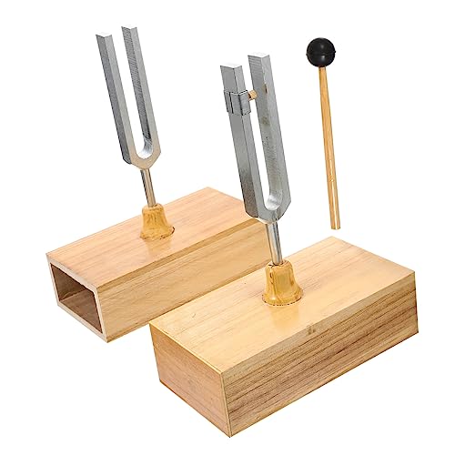 ibasenice Sturdy Metal and Wood Tuning Fork Set Acoustic Experiment Instrument Hammer for Education