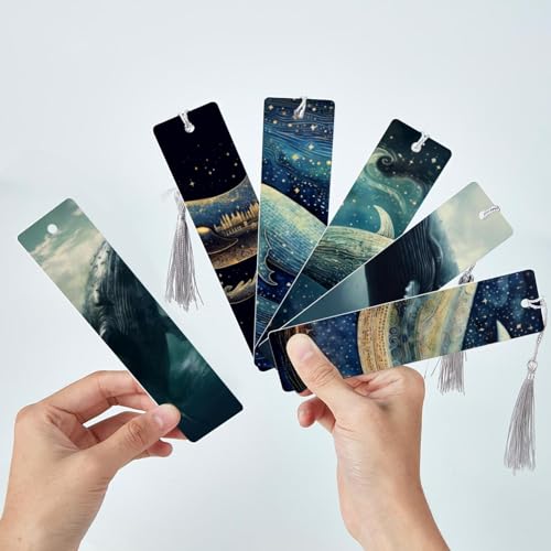 6 marque-pages baleine à pompons pour livre et lecture