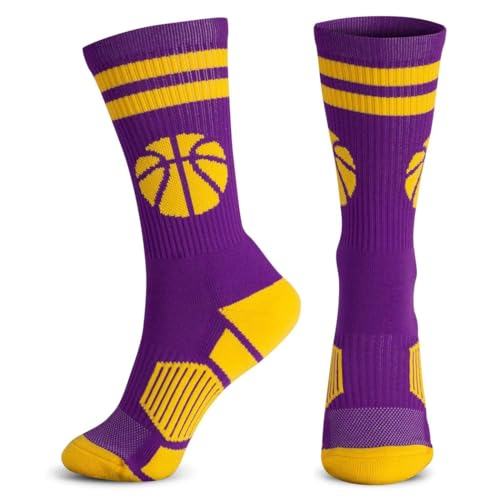 Image of ChalkTalkSPORTS Basketball Socks - Cushioned Mid-Calf Crew - Youth & Adult | Moisture-Wicking Performance Blend, Athletic Basketball Gear, Stay-Up Technology, Arch Support, Breathable, Boys and Men