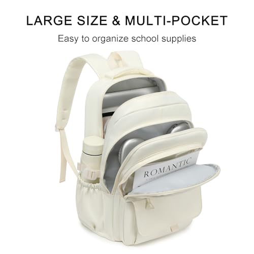 Phaoullzon Girls School Backpack for Boys, College Aesthetic Laptop Bookbag for Travel,Beige