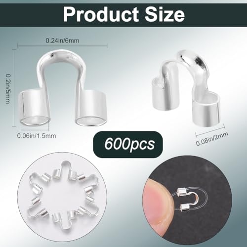 SOFPLATE 1 Box 600Pcs Silver Wire Guard Loops Guardian Wire Protector Jewellery Brass Double Holes U Shaped Thread Protectors for Jewellery Making Necklaces Bracelets Beadings Supplies DIY Crafts - Image 2