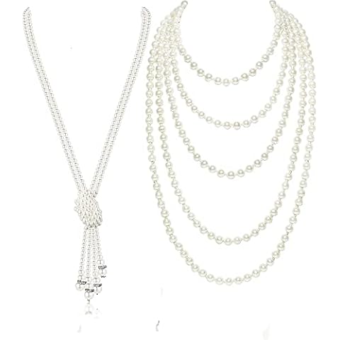 ADRAMATA Adramata1920s Faux Pearl Necklace for Women Flapper Beads Long Pearls Necklace for Christmas Costume Jewelry Accessories Cover
