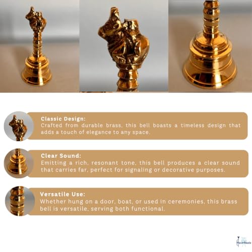 Image of Elegant Brass Mandir Ghanti - 4 Inch Handcrafted Temple Bell for Pooja and Home Decor