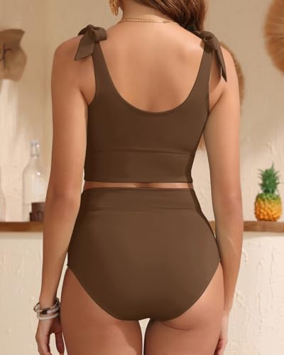 Image of Yonique Two Piece High Waisted Swimsuits - Women Tummy Control Bikini Modest Bathing Suit 2PC 2025