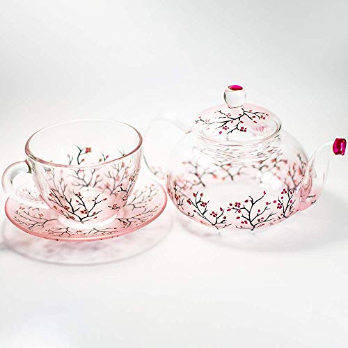 Gift Tea Set for Women Exclusive Teapot with Cup and Saucer Tea for One Hand Painted Teapot Glass Custom Personalized