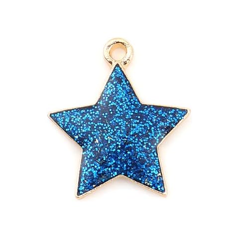 KARMELLING 10 PC Gold Plated Alloy Galaxy Charms Pentagram Star Blue Glitter Enamel Charms 20mm(6/8") x 17mm(5/8") Cover