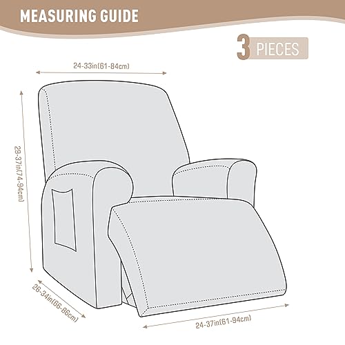 Image of KinCam Recliner Covers, Stretch Reclining Chair Covers, Recliner Sofa Slipcovers Stripe Jacquard Recliner Couch Covers Furniture Protector Covers for Pet Kid (1 Seater, Cream)