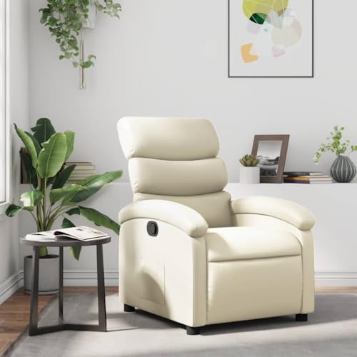 Tonture Relaxsessel Creme Kunstleder, Manuelle Liegefunktion, Bequemer Sessel für Wohnzimmer, Schlafzimmer, Leseecke, Max. 110 kg Belastbarkeit, Langlebiges Kunstleder