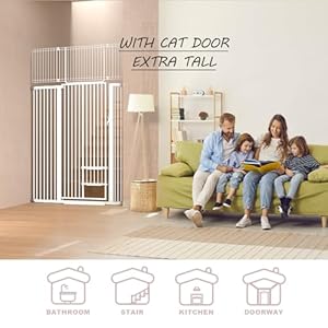   71-Extra-Tall-Cat-Gate-295-46-Wide-Cat-gate-for-Doorway-Safety-Pet-Gate-with-Cat-Doors-NO-Drilling-Pressure-Mount-Kit-for-Cats-and-Dogs-Indoor-Doorways-liveing-Room-Bedroom-White