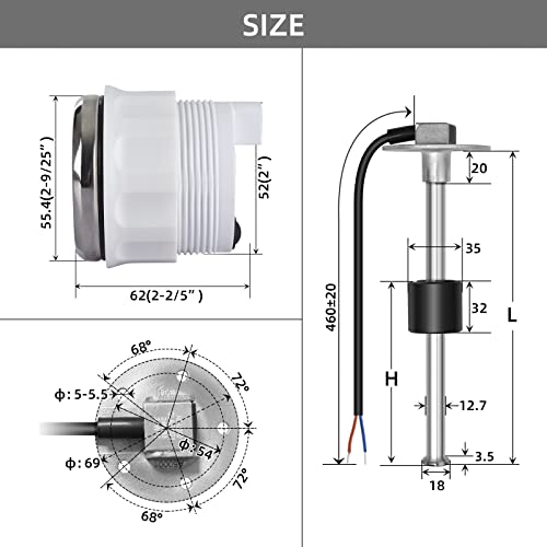 Image of Rupse Fuel Sending Unit with Gauge Kit 240-33 Ohm, 10mm High Precision Stainless Steel Fuel Sender for Boat, RV, Marine, Easy Installation, 8-Color Backlight Waterproof Fuel Level Gauge (8 inch(10mm)