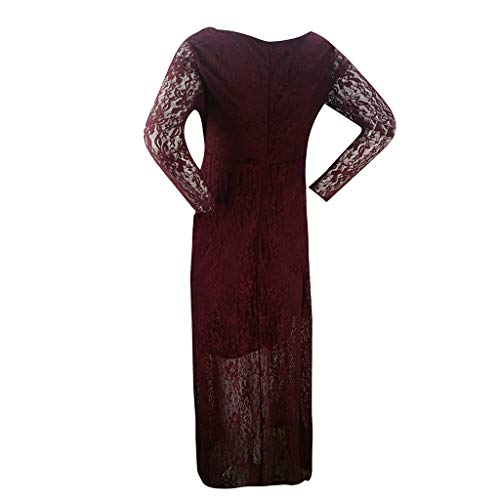 Lace Floral Maxi Dress for Women, Maternity Long Sleeve V Neck Photography Dress Plus Size Pregnant Gowns Wine Red
