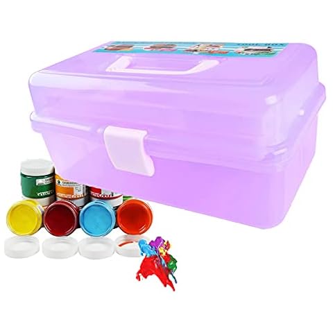 Craft Caddy Box Plastic Cantilever Box 3 Tray Art and Craft Box for Pencils Paints Pastels Craft Accessories Cover