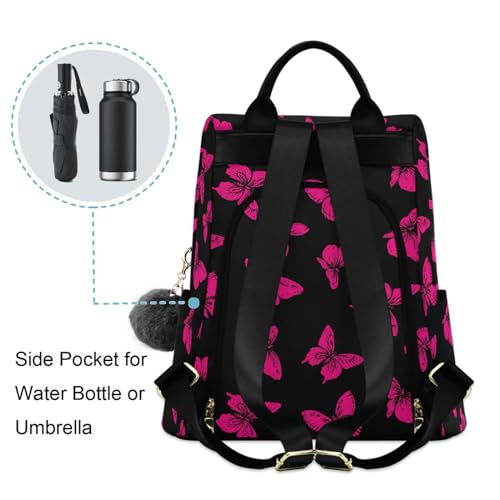 Image of Fustylead Cute Hot Pink Wild Butterfly Women Backpack Purse Anti-theft Lightweight Shoulder Bag