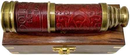 Brass Telescope Pirates Spyglass Nautical Gift Anniversary Birthday Handcraft Pullout with Hardwoodbox Box (Brown Antique)