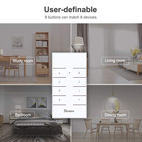 SONOFF RM433 Controle Remoto sem Base 8 Chaves Multiuso Custom 433 MHz RF Substituição da Chave de C