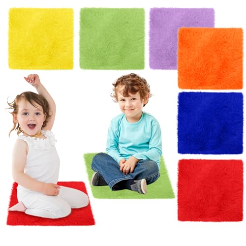 Reyox 6 Pcs Carpet Squares for Classroom Sitting, Soft Non Slip Floor Cushions Rugs Mats for Group Activity Learning Marker Areas Multi