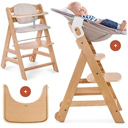 Tronas Hauck hauck Beta Plus Newborn Set, Trona Evolutiva Madera con Hamaca Bebé, Cojín de 2 Piezas y Bandeja, Trona Evolutiva Bebe con Ruedas desde 0 Meses, Silla Evolutiva, Madera